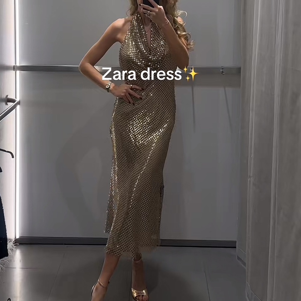 Zara Gold mesh slip dress
